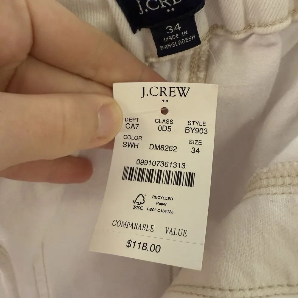 New J Crew Pants Women's 34 White Denim Elastic Waist Tapered Leg Drawstring